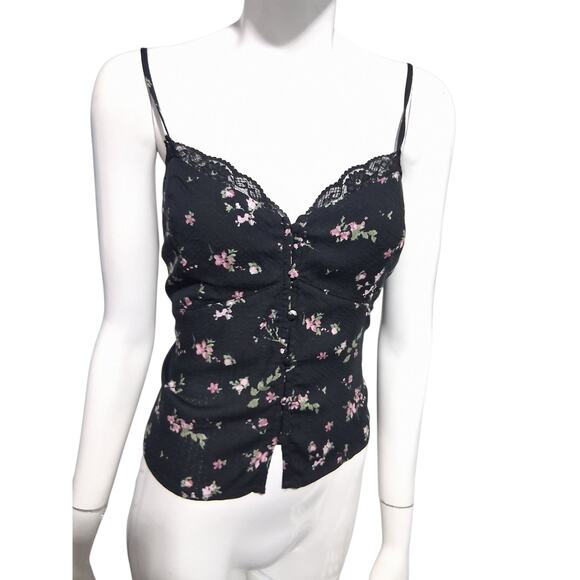 Y2k Arizona Jean Co Babydoll Womens Medium Black Floral Lace Whimsigoth Cami Top - Picture 3 of 14